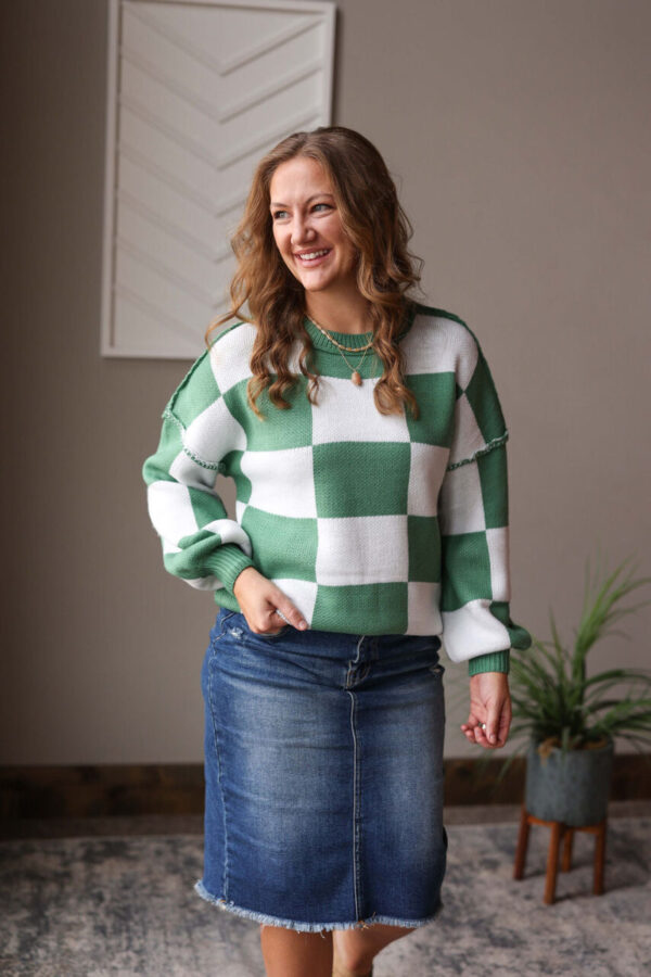 Green Checkered Sweater, S-2XL PLUS