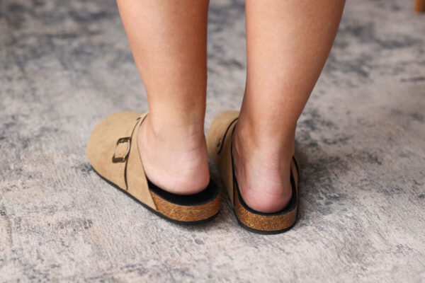 Beige Suede Buckle Detail Slide Slip-On Shoes