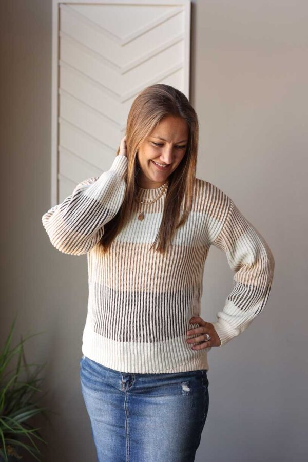 Neutral Colorblock Textured Sweater