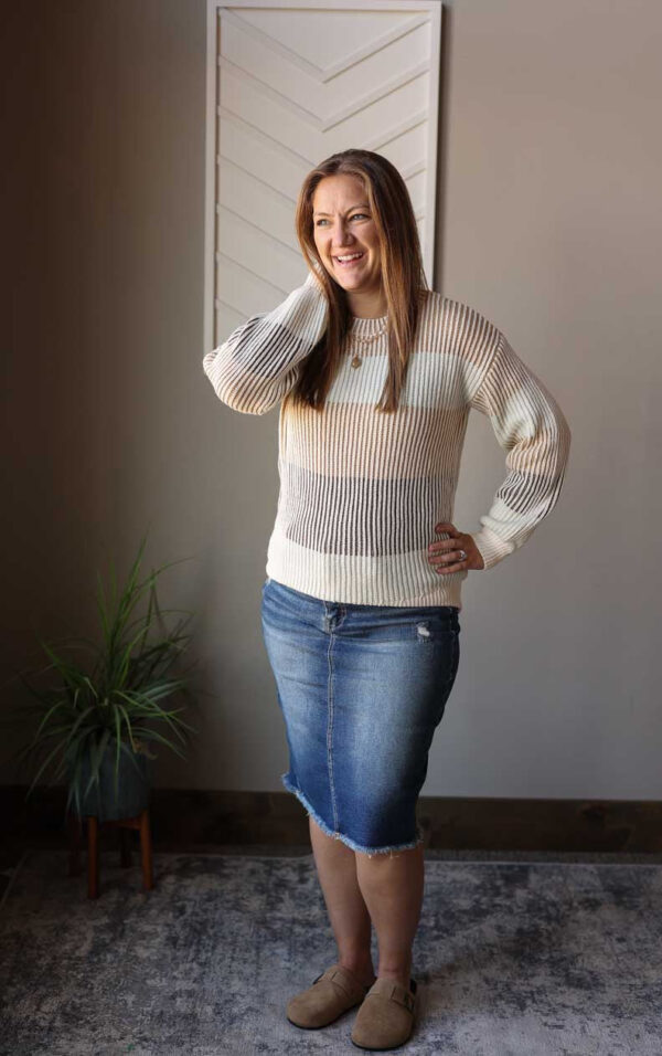 Neutral Colorblock Textured Sweater