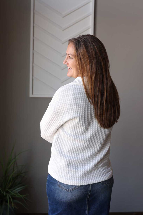 White Quilted Textured Collared Top