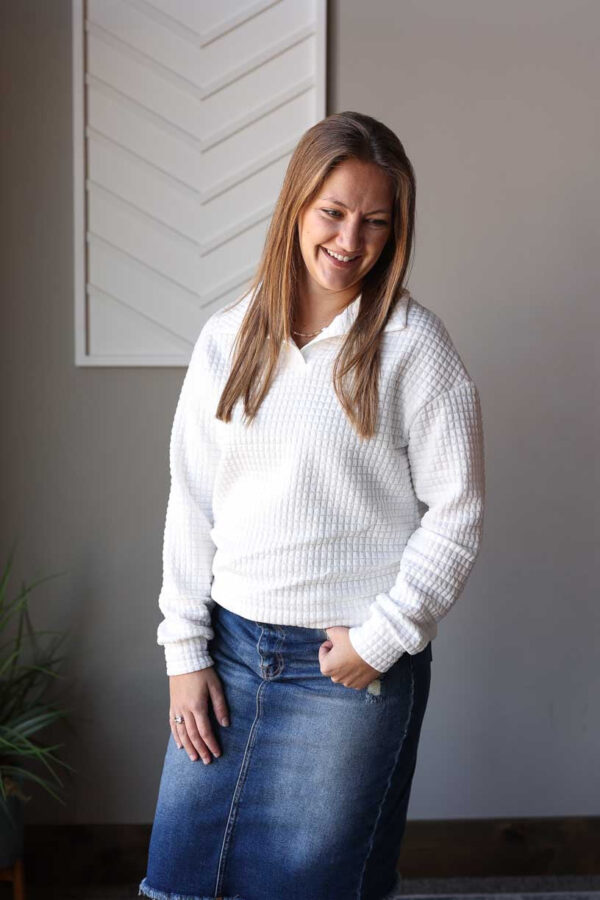 White Quilted Textured Collared Top