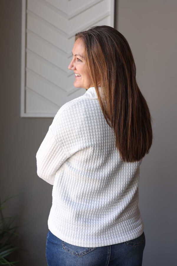 White Quilted Textured Collared Top