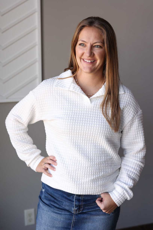 White Quilted Textured Collared Top