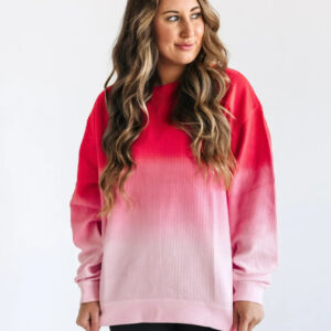 Red Ombre Corded Crewneck