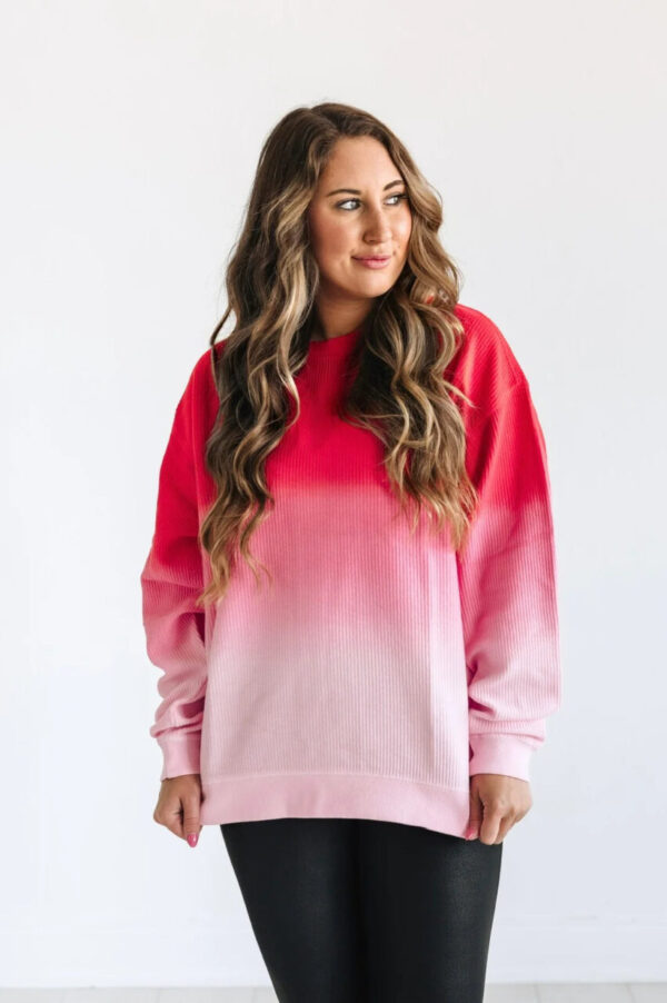 Red Ombre Corded Crewneck