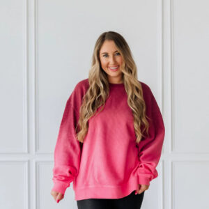 Maroon–Dark Pink Ombre Corded Crew