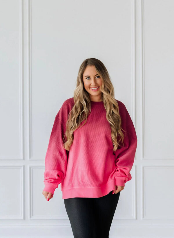 Maroon–Dark Pink Ombre Corded Crew