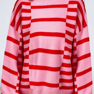 Stripe Long Sleeve Crew Neck Ribbed Trim Knit Sweater