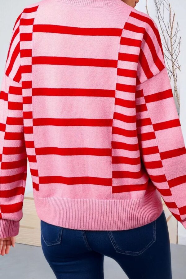 Stripe Long Sleeve Crew Neck Ribbed Trim Knit Sweater