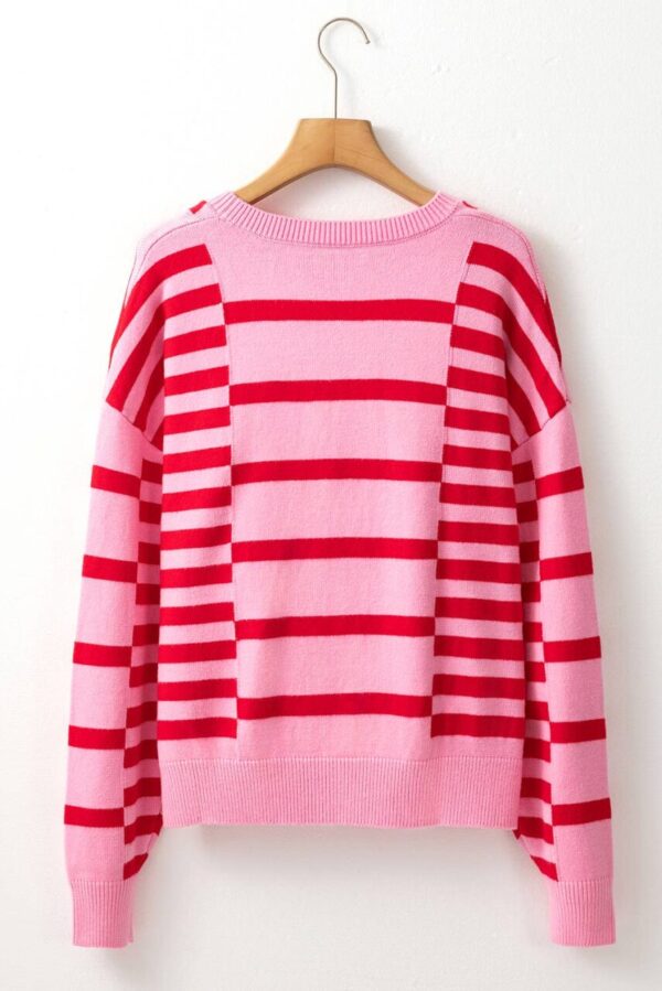 Stripe Long Sleeve Crew Neck Ribbed Trim Knit Sweater