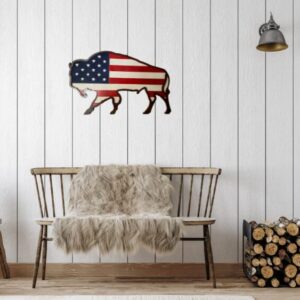 Buffalo Stacked Wooden American Flag, Wall Decor