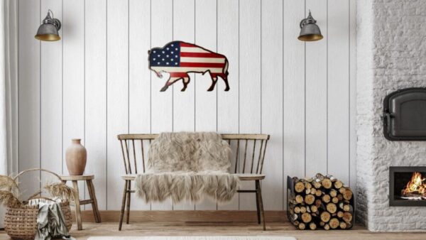 Buffalo Stacked Wooden American Flag, Wall Decor