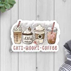 Cats, Books, Coffee Sticker