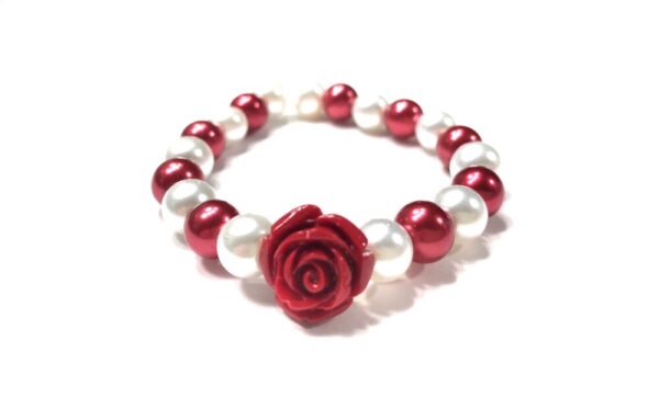 Handmade White & Red Flower Women’s Stretch Bracelet