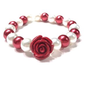 Handmade White & Red Flower Women’s Stretch Bracelet