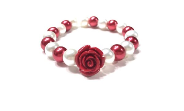 Handmade White & Red Flower Women’s Stretch Bracelet