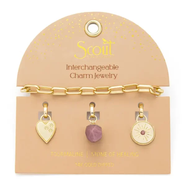 Interchangeable Charm Bracelet – Tourmaline/Healing/Gold