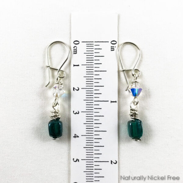 Green Glass & Crystal Silver Earrings