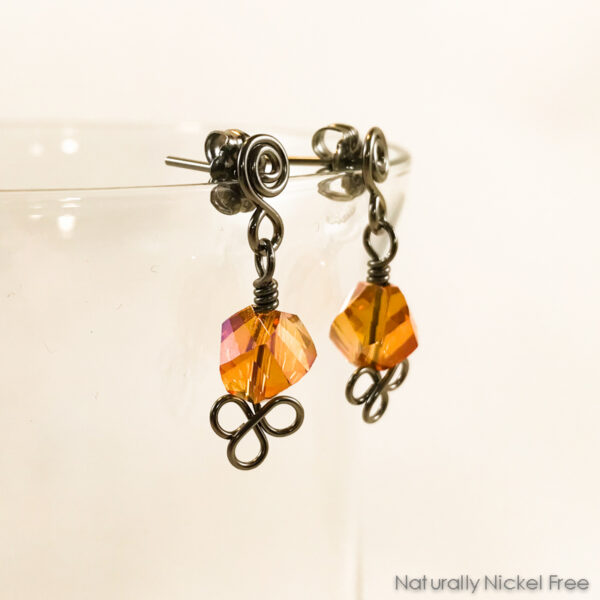 Amber Faceted Glass Bead Post Earriings