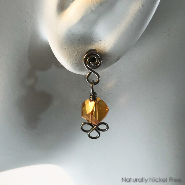 Amber Faceted Glass Bead Post Earriings