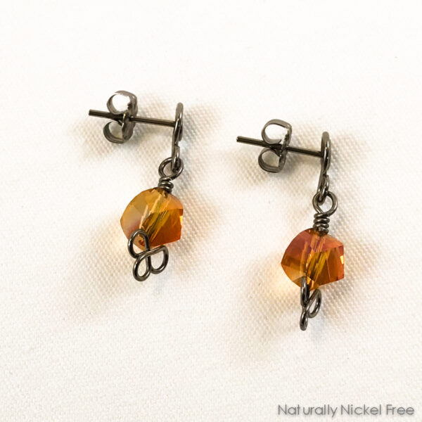 Amber Faceted Glass Bead Post Earriings