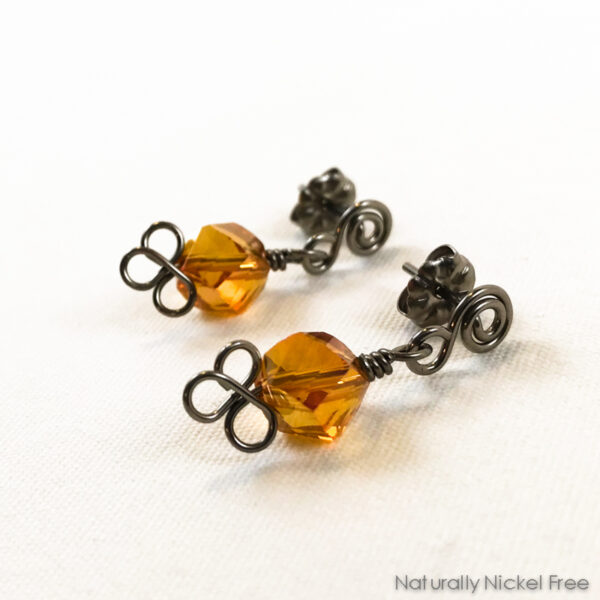 Amber Faceted Glass Bead Post Earriings