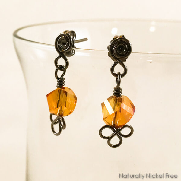 Amber Faceted Glass Bead Post Earriings