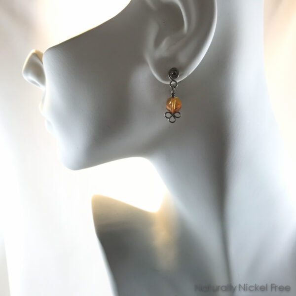 Amber Faceted Glass Bead Post Earriings