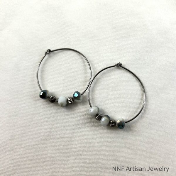 Green and White Quartz Hoop Earrings