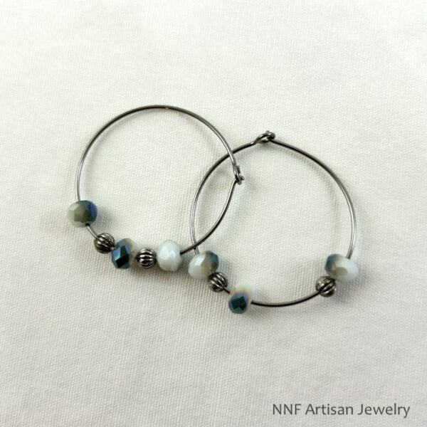 Green and White Quartz Hoop Earrings