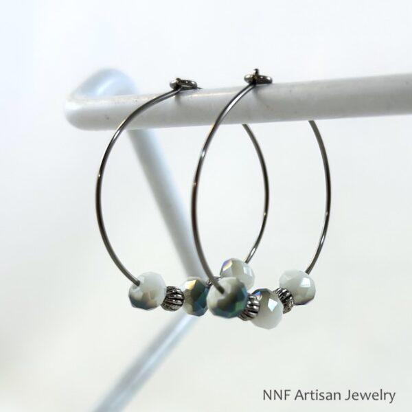 Green and White Quartz Hoop Earrings