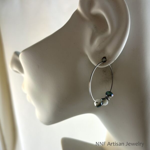 Green and White Quartz Hoop Earrings