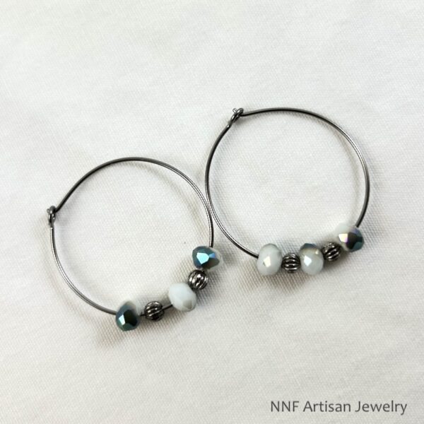 Green and White Quartz Hoop Earrings