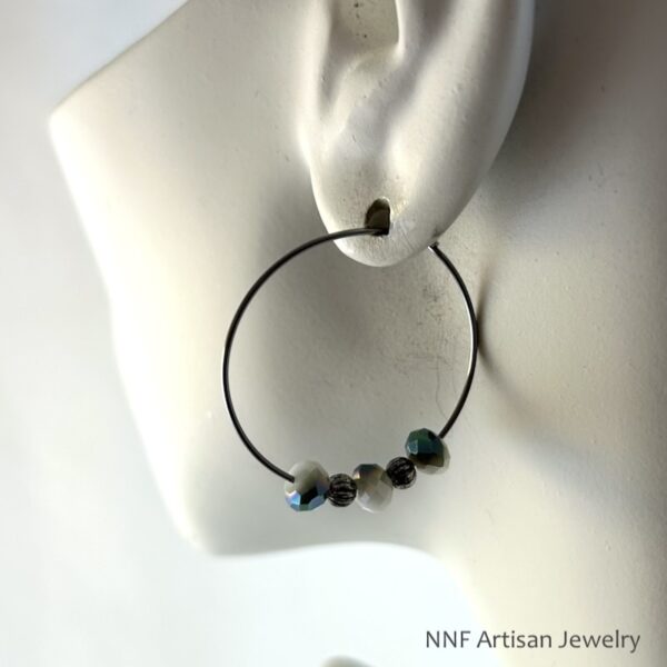 Green and White Quartz Hoop Earrings