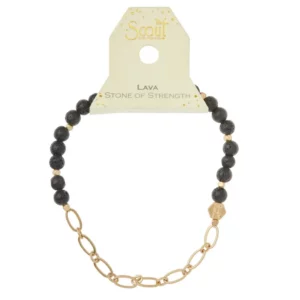 Mini Stone W/Chain Stacking Bracelet – Lava/Gold