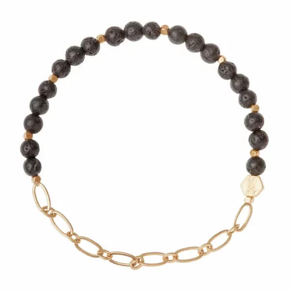 Mini Stone W/Chain Stacking Bracelet – Lava/Gold