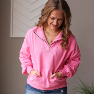 Bonbon Quarter Zip Kangaroo Pocket Sweatshirt, S-2XL PLUS