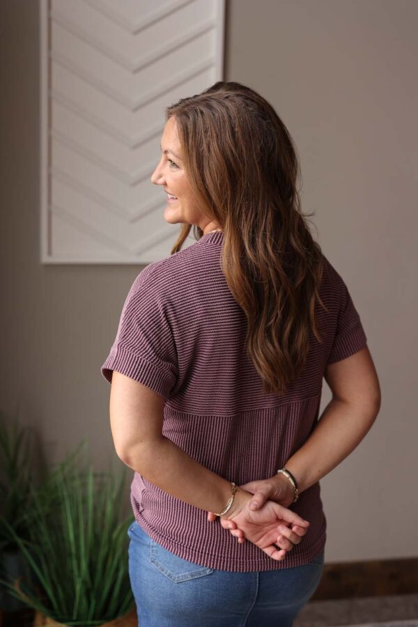 Eggplant Corded Short Sleeve Top