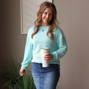 Ocean Blue Corded Top, S-2XL PLUS