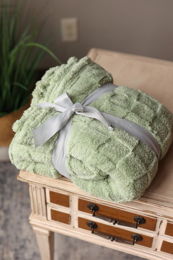 Sage Checkered Texture Plush Blanket