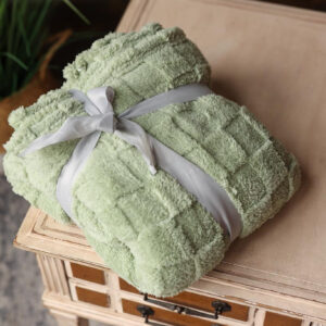 Sage Checkered Texture Plush Blanket