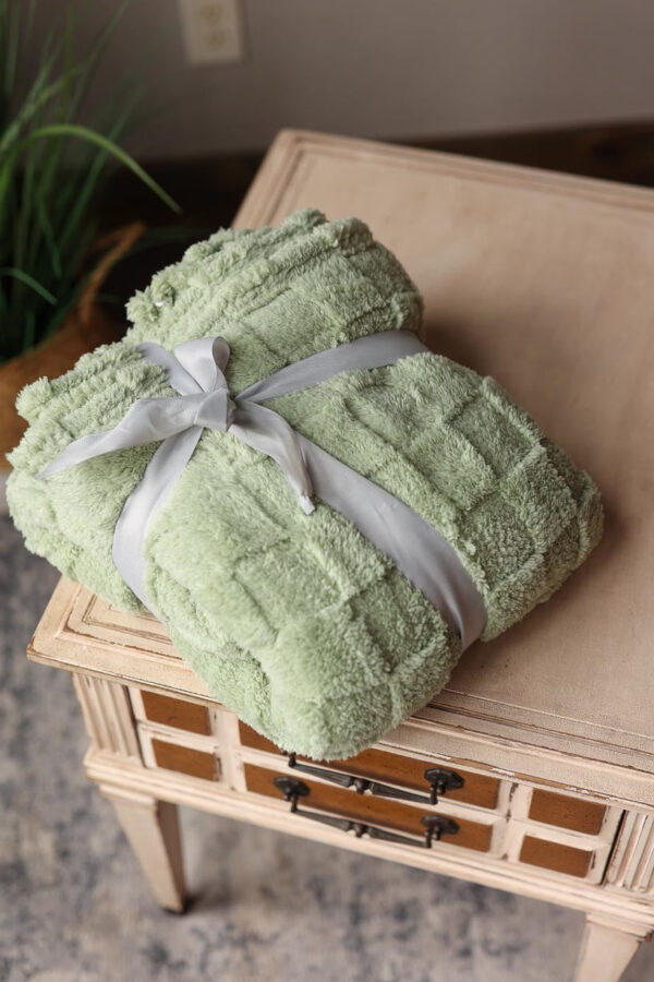 Sage Checkered Texture Plush Blanket