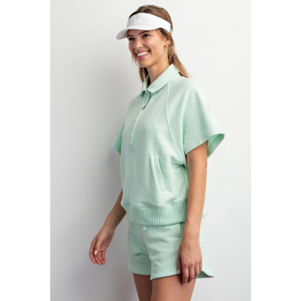 FRENCH TERRY SHORT SLEEVE TOP WITH COLLAR