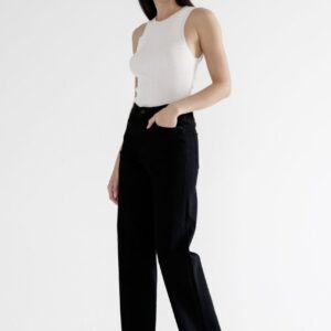 MICHELLE BLACK HIGH RISE WIDE LEG RAW HEM