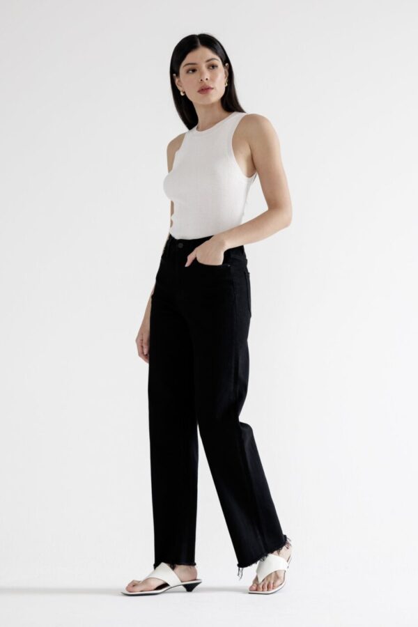 MICHELLE BLACK HIGH RISE WIDE LEG RAW HEM