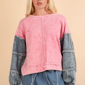 Delna Acid Washed Oversized Denim Sleeve Casual Top