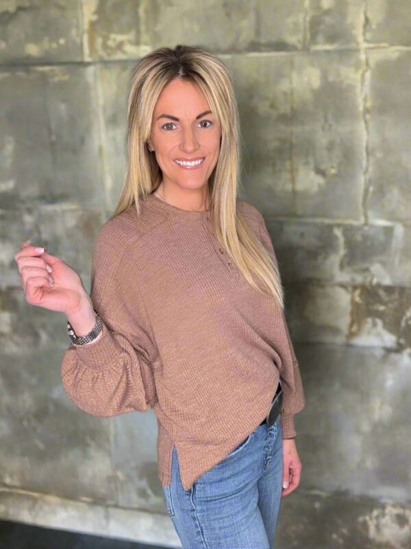 SERENA RELAXED RIBBED HENLEY TOP