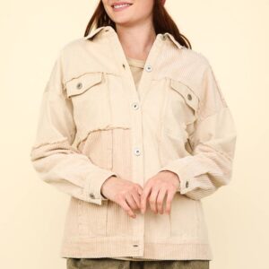 Mineral Washed Color Block Button Down Jacket