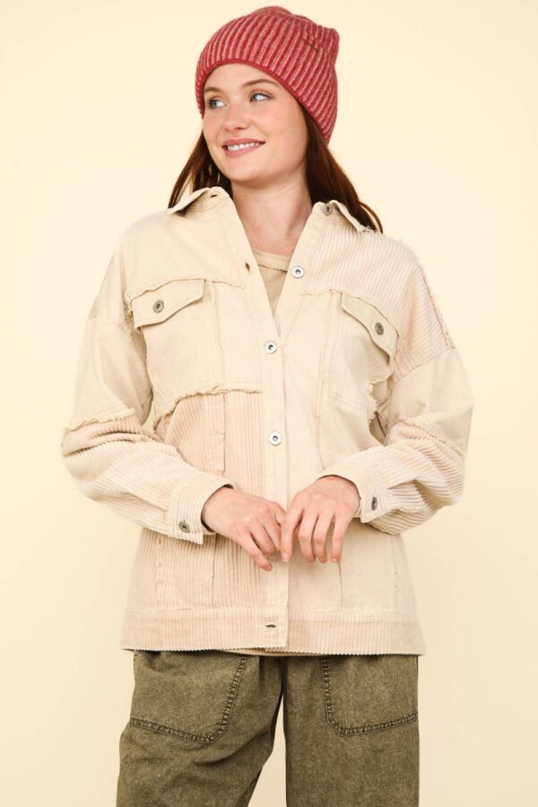 Mineral Washed Color Block Button Down Jacket